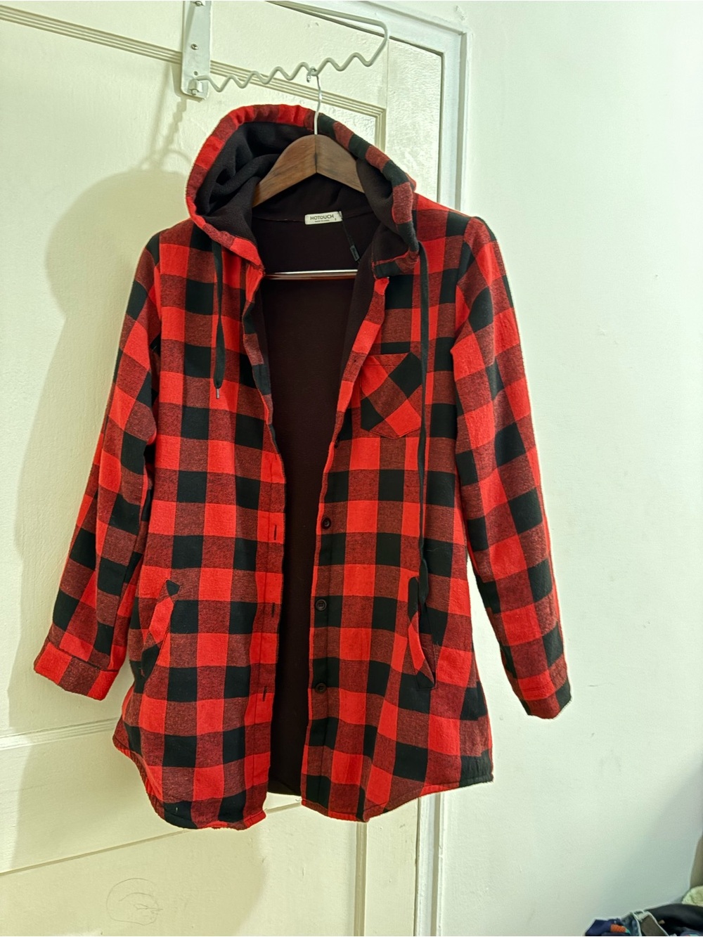 HOTOUCH women’s size small Plaid Red & Black multi pocket Hooded Jacket - Women